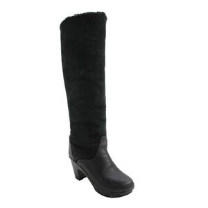 Designer Womens Sheepskin Knee High Boots Heels Black Size 6